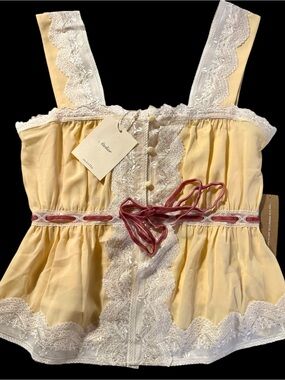 Few Moda Sorella Avita Top Butter Yellow Lace-Trim Sleep Cami Rose Ribbon Waist
